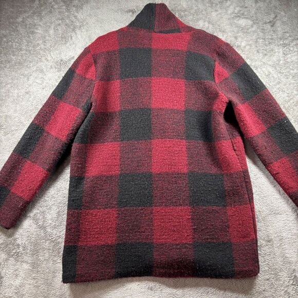 Soft Surroundings Women Jacket Coat Hardey Buffalo Plaid Wool Red Black Large - Picture 6 of 11